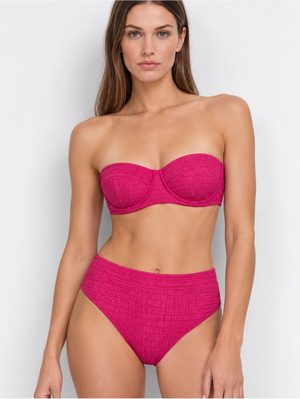 DKNY Textured Balconette High Waist Bikini Set Pink XL NWT